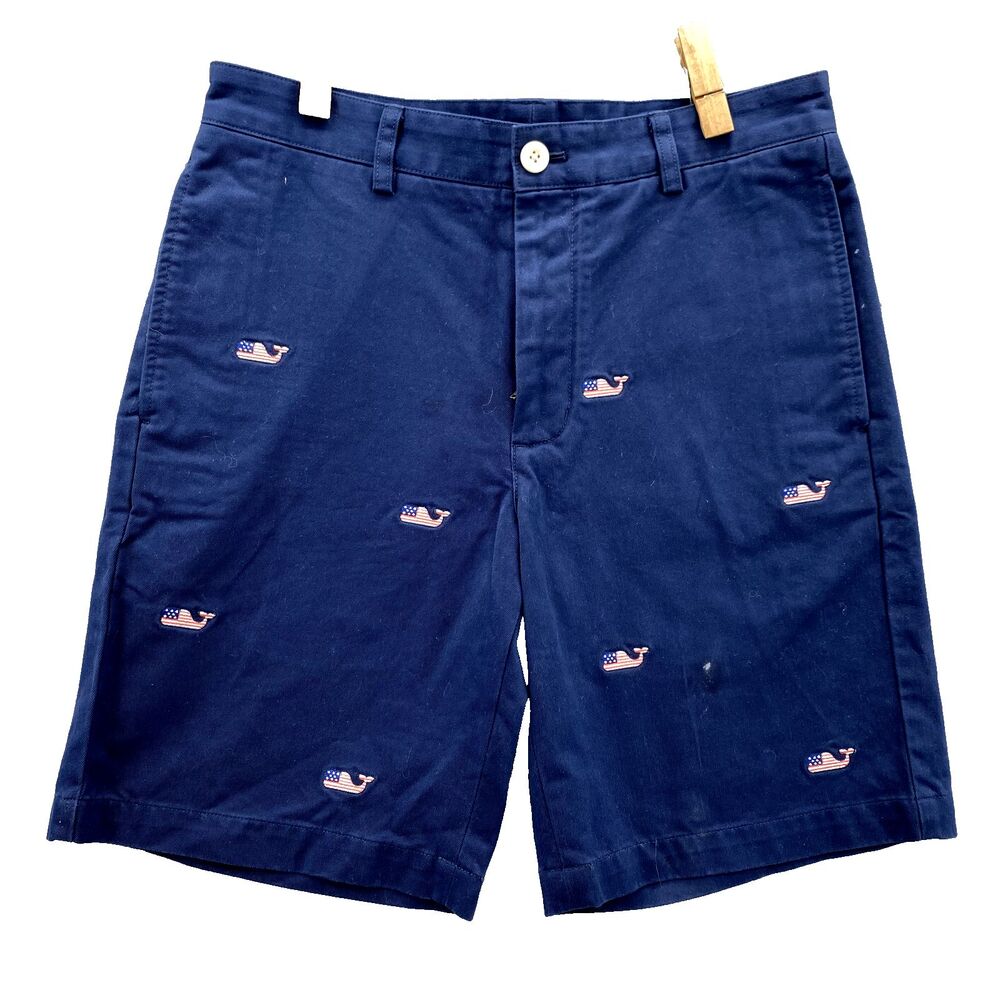 Vineyard Vines Club Shorts Men 30 Blue Preppy Chino Embroidered USA Flag Freedom